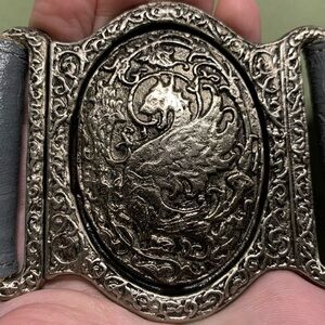 Antique Buckle on Modern Belt Witchy Silver Mythological Griffin Moon Belt